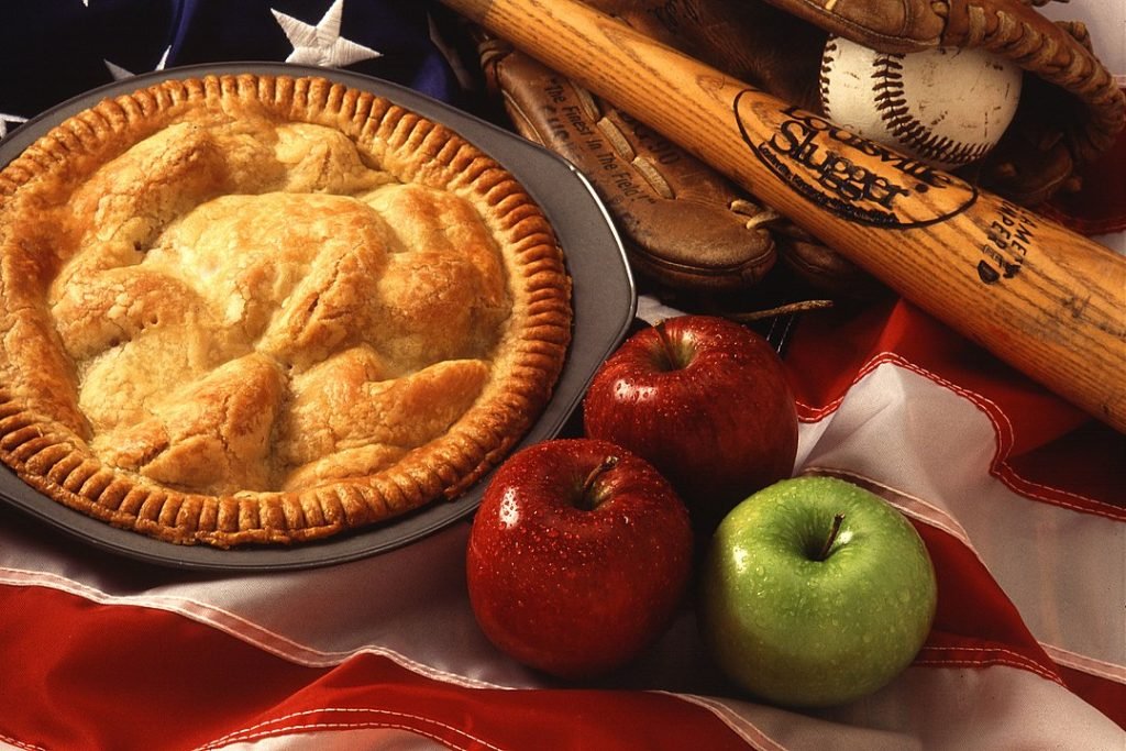 American cultural icons, apple pie, baseball, and the American flag