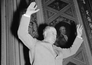 United States Senator Warren R. Austin speaking during an all-night filibuster