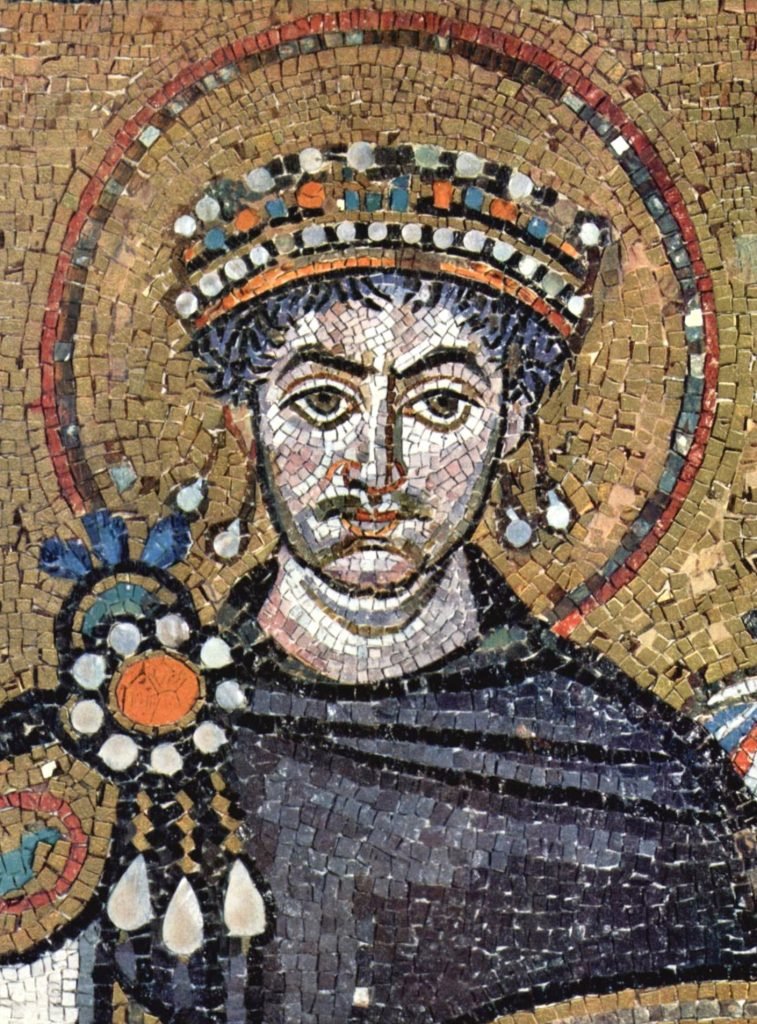Justinian I depicted on a mosaic in the church of San Vitale