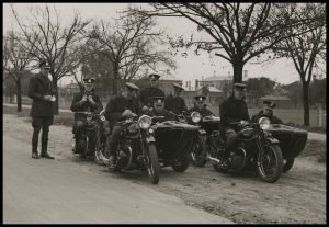 South Australia Police officers on police motorcycles with sidecars in 1938