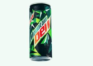 a can of mountain dew on a white background